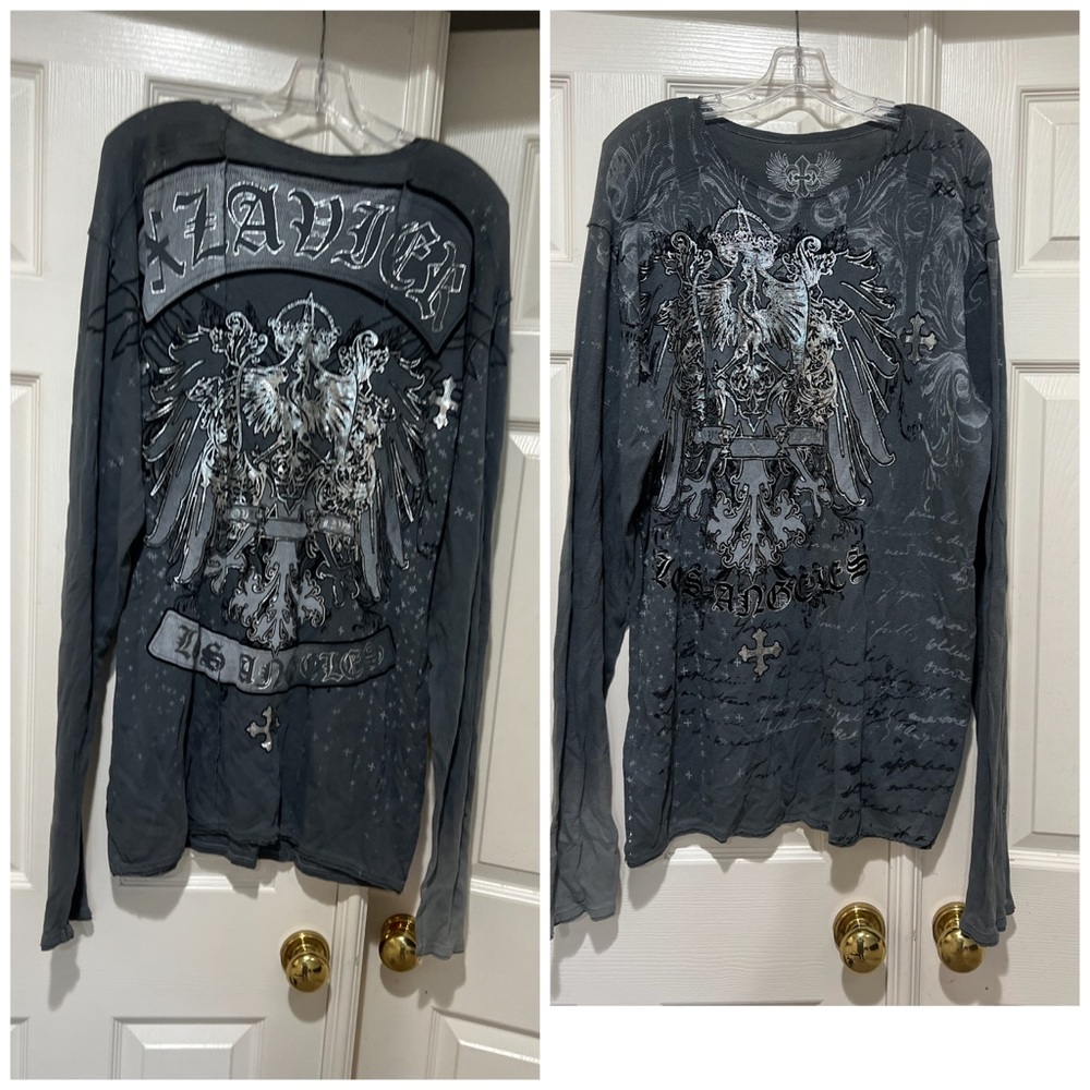 XZAVIER AFFLICTION STYLE VTG AXR GRUNGE EMO ARCHAIC SHIRT LONG SLEEVE SZ XL